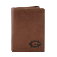 Thumbnail for Tan Embossed Leather Trifold Wallet - UGA