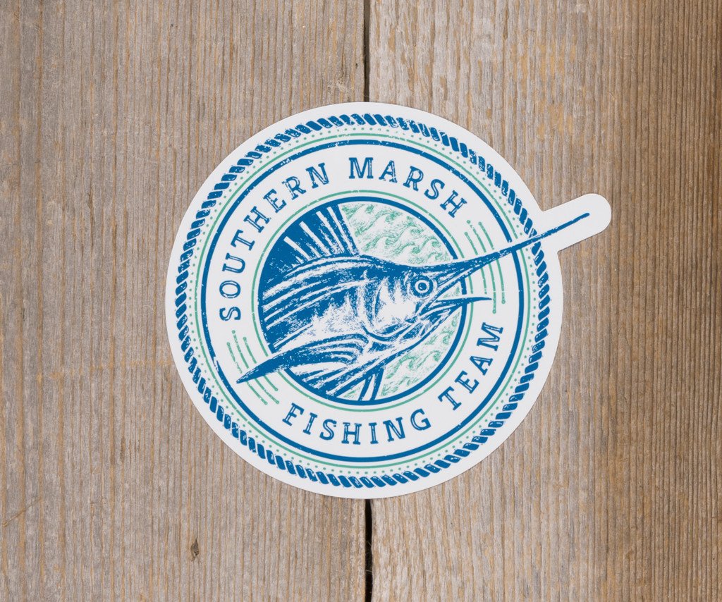 Fishing Team Sticker - White with Light Blue