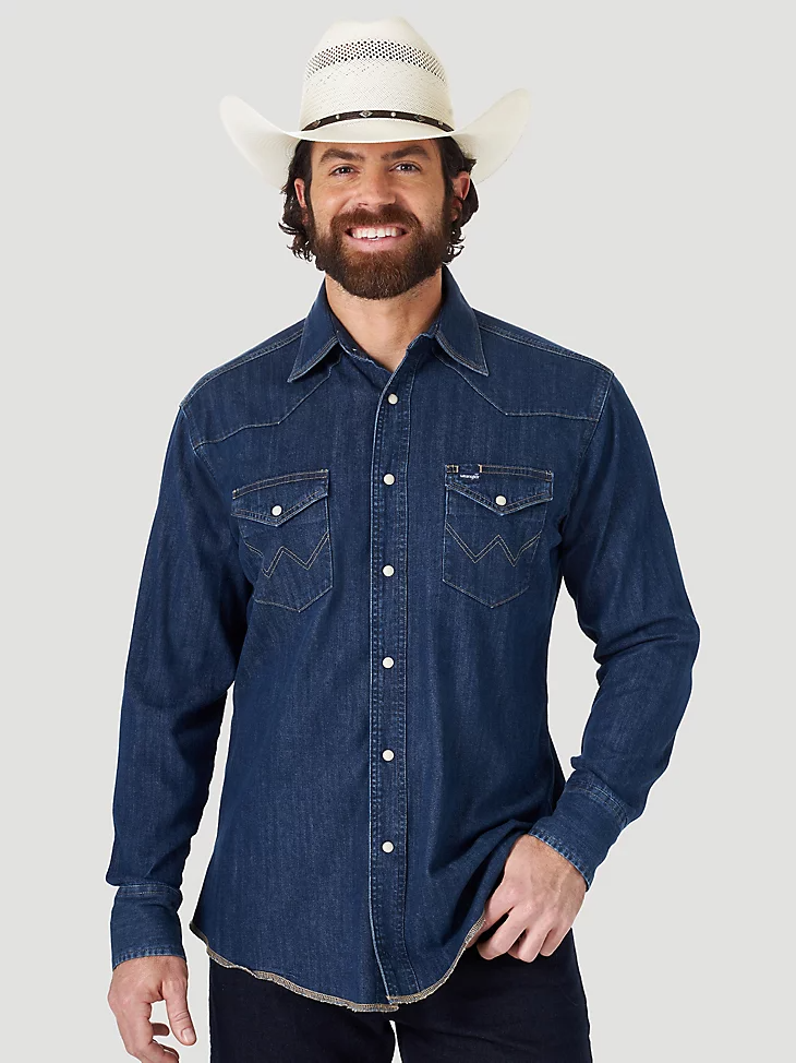 Cowboy Cut Long Sleeve Western Denim Snap Work Shirt