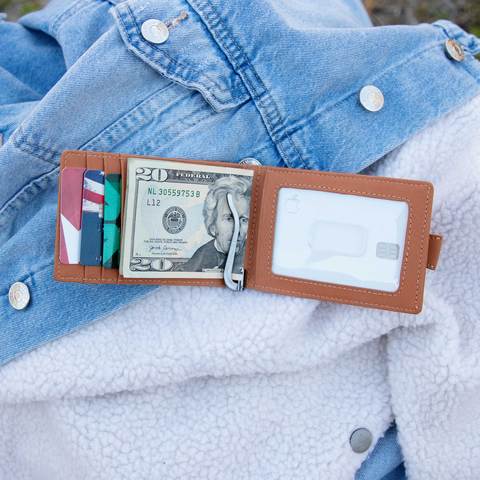 Leather Bi-Fold Money Clip Wallet-Tan